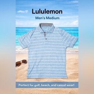 Lululemon Men’s Blue Striped Polo Shirt Size M Performance Golf Athletic Stretch